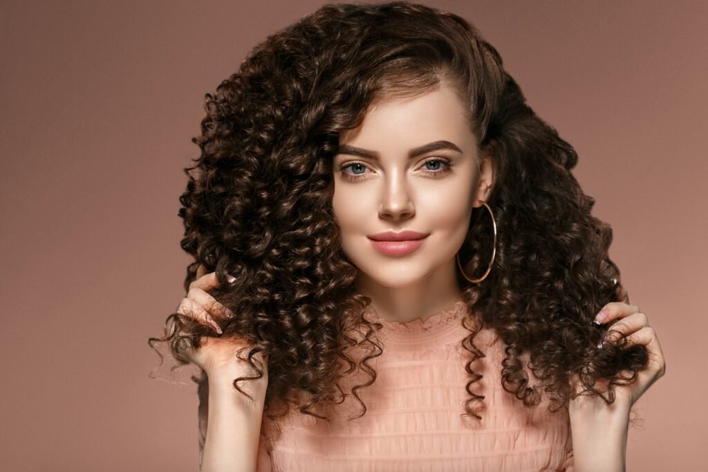 Curly Hair Woman Portrait Cosmetic Healthy Skin Concept