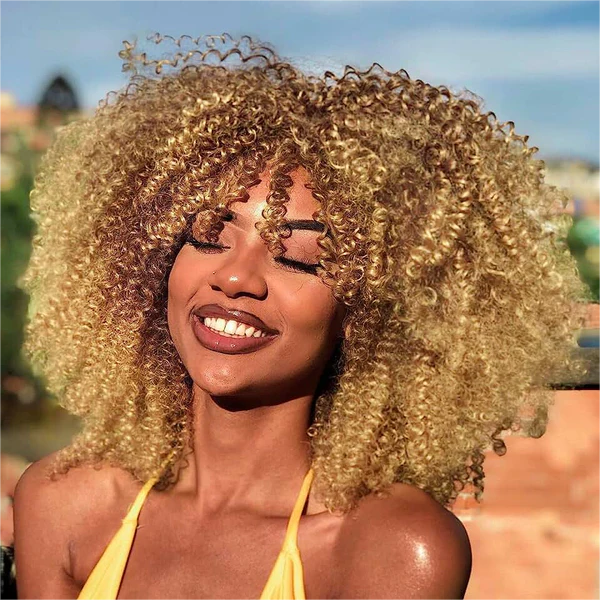 kinky curly in blond color